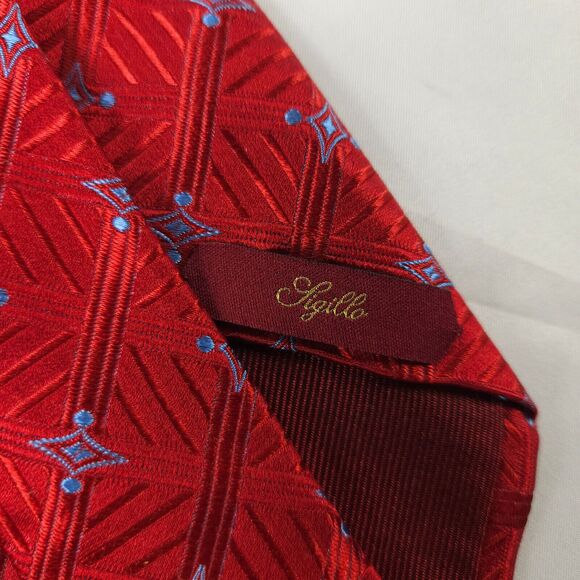Villa Bolgheri Italia Red Geometric Shape Silk Tie 59" x 3.75" Made in Italy - Picture 4 of 8
